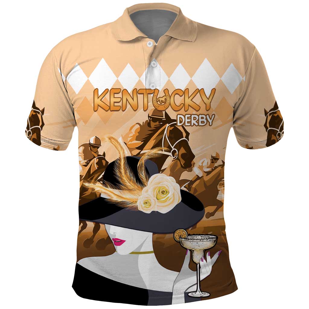Kentucky Horse Racing Polo Shirt Derby Mint Julep Girl - Gold Pastel LT14
