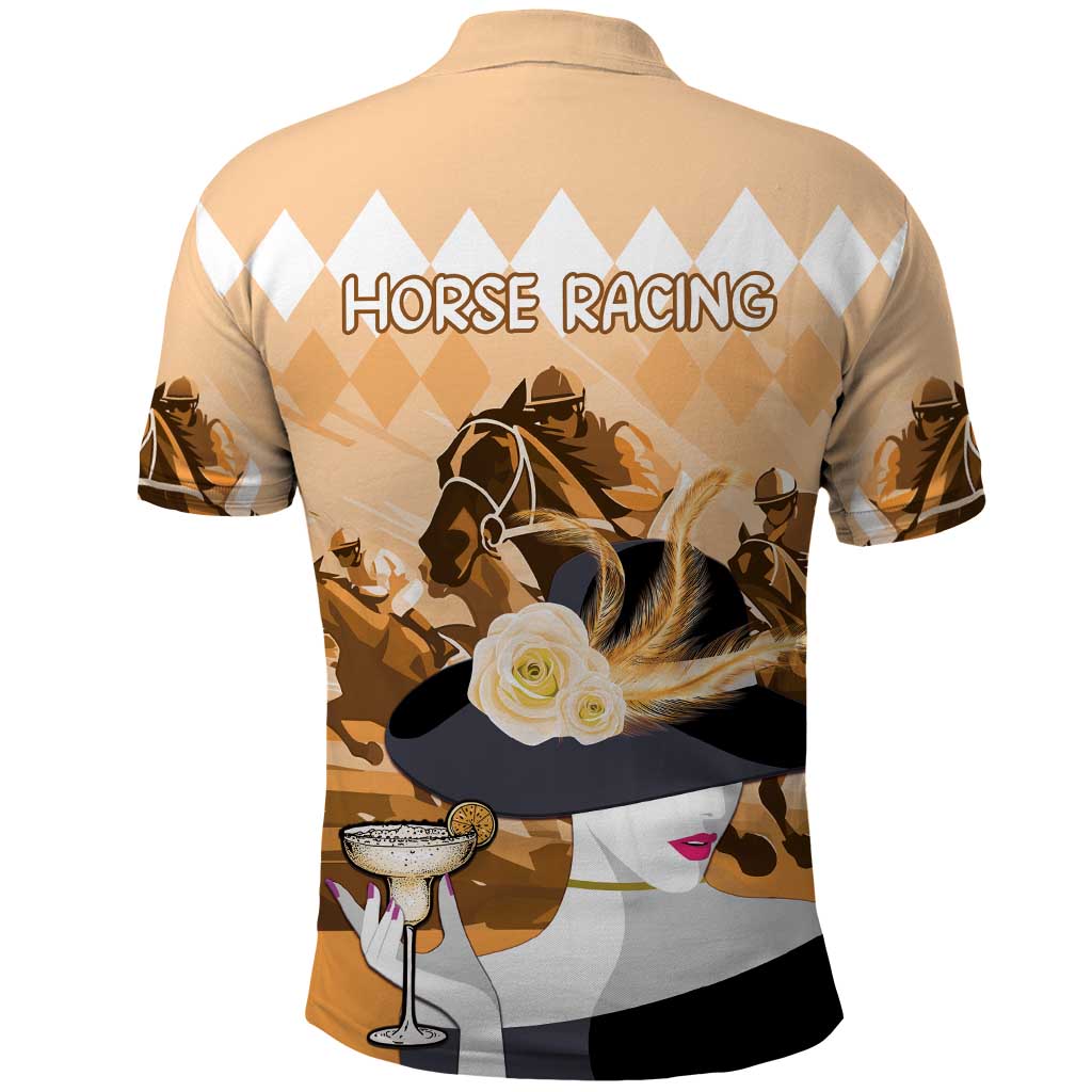 Kentucky Horse Racing Polo Shirt Derby Mint Julep Girl - Gold Pastel LT14