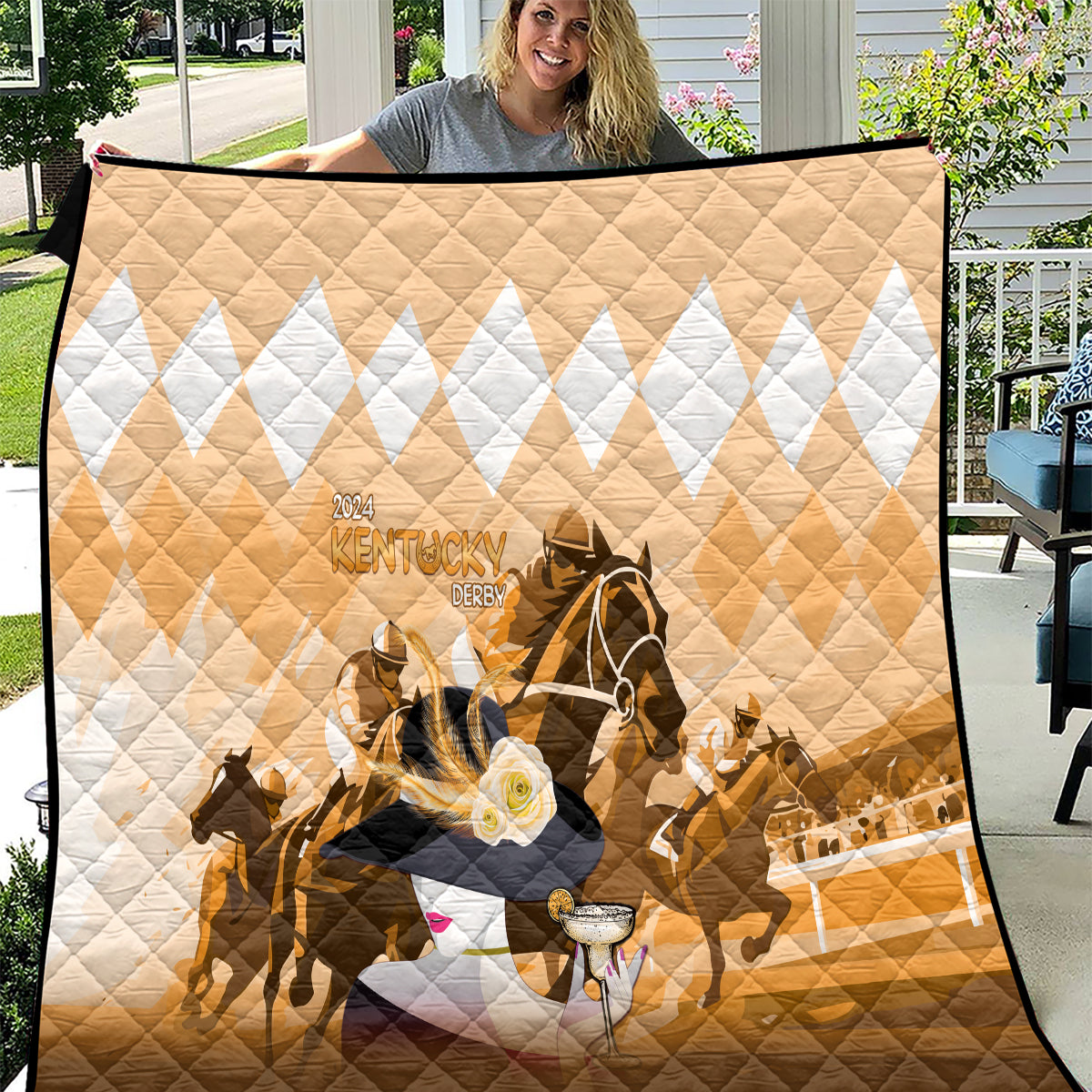 2024 Kentucky Horse Racing Quilt Derby Mint Julep Girl - Gold Pastel