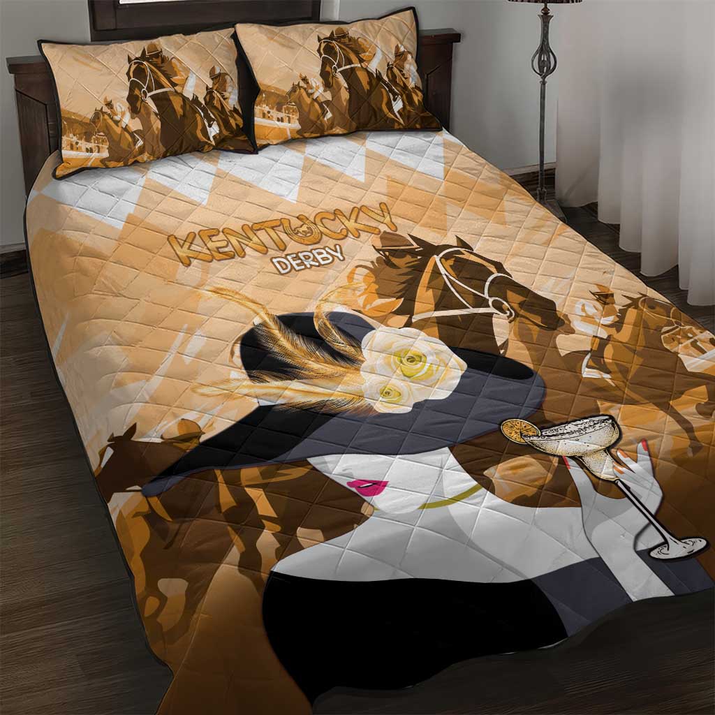 Kentucky Horse Racing Quilt Bed Set Derby Mint Julep Girl - Gold Pastel LT14