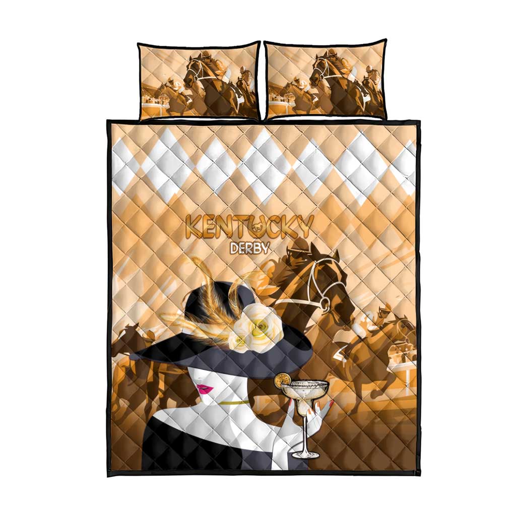 Kentucky Horse Racing Quilt Bed Set Derby Mint Julep Girl - Gold Pastel LT14