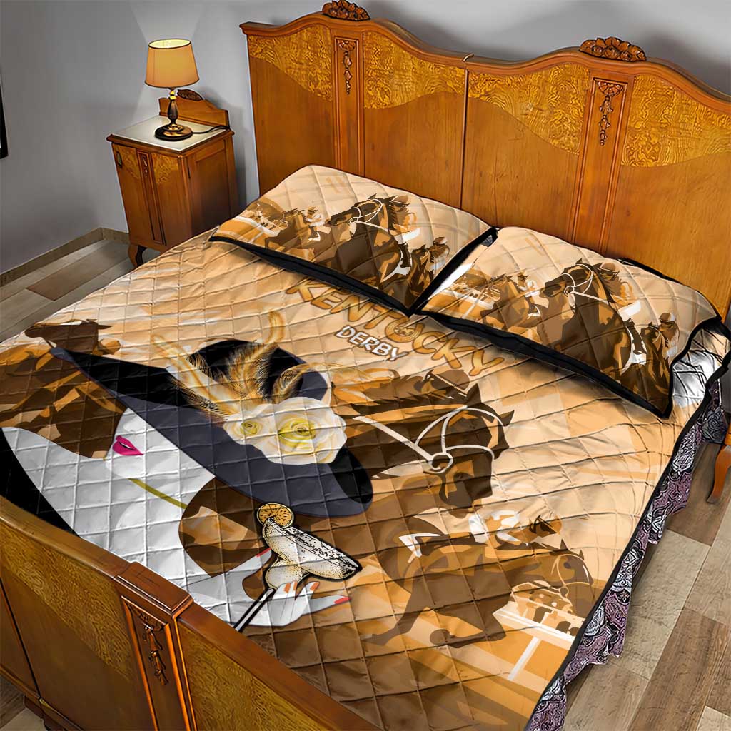 Kentucky Horse Racing Quilt Bed Set Derby Mint Julep Girl - Gold Pastel LT14