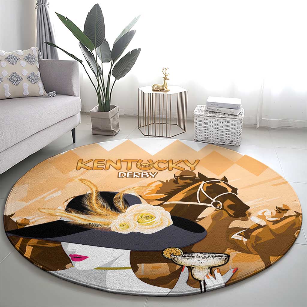 Kentucky Horse Racing Round Carpet Derby Mint Julep Girl - Gold Pastel LT14