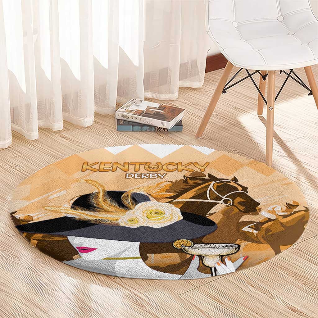 Kentucky Horse Racing Round Carpet Derby Mint Julep Girl - Gold Pastel LT14