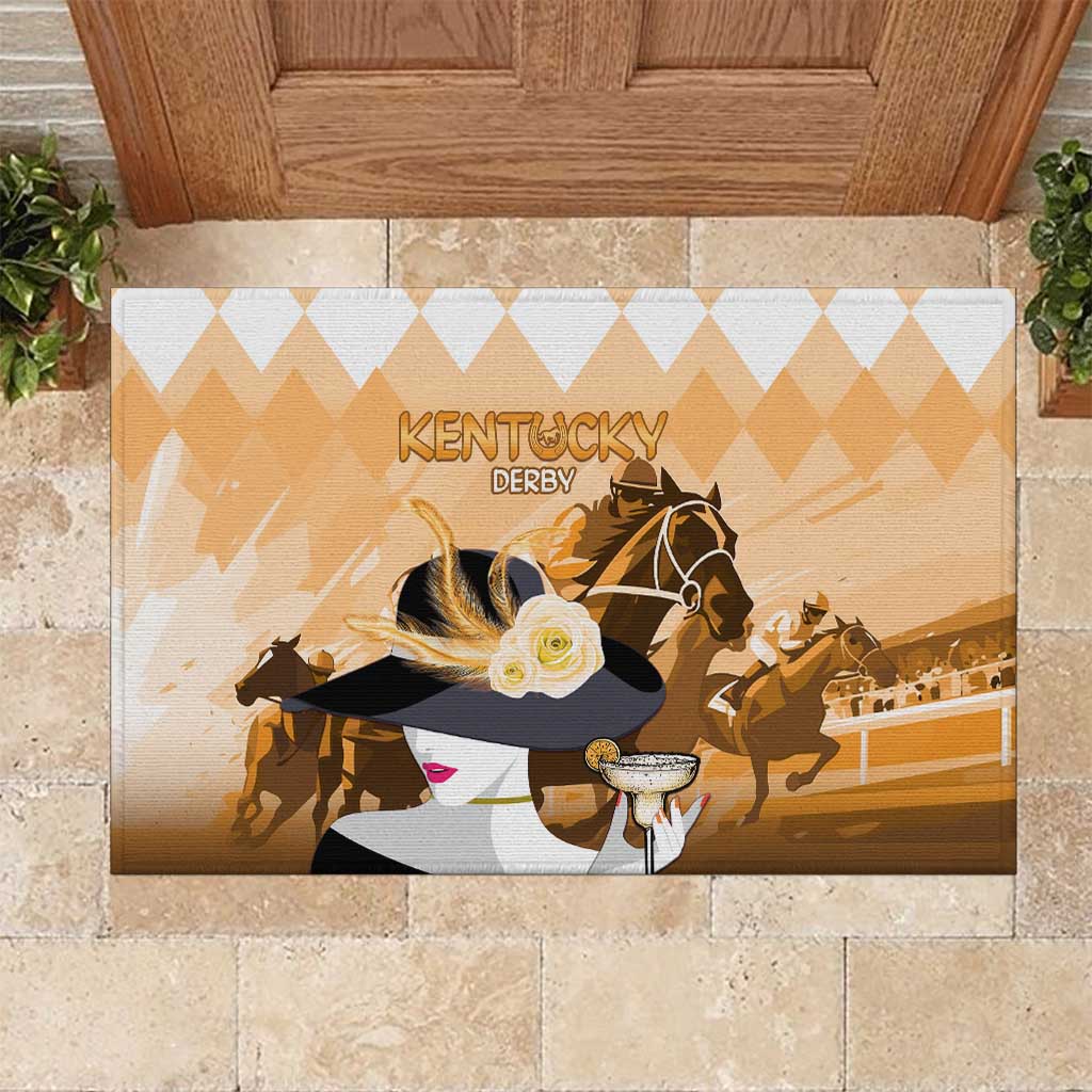 Kentucky Horse Racing Rubber Doormat Derby Mint Julep Girl - Gold Pastel LT14