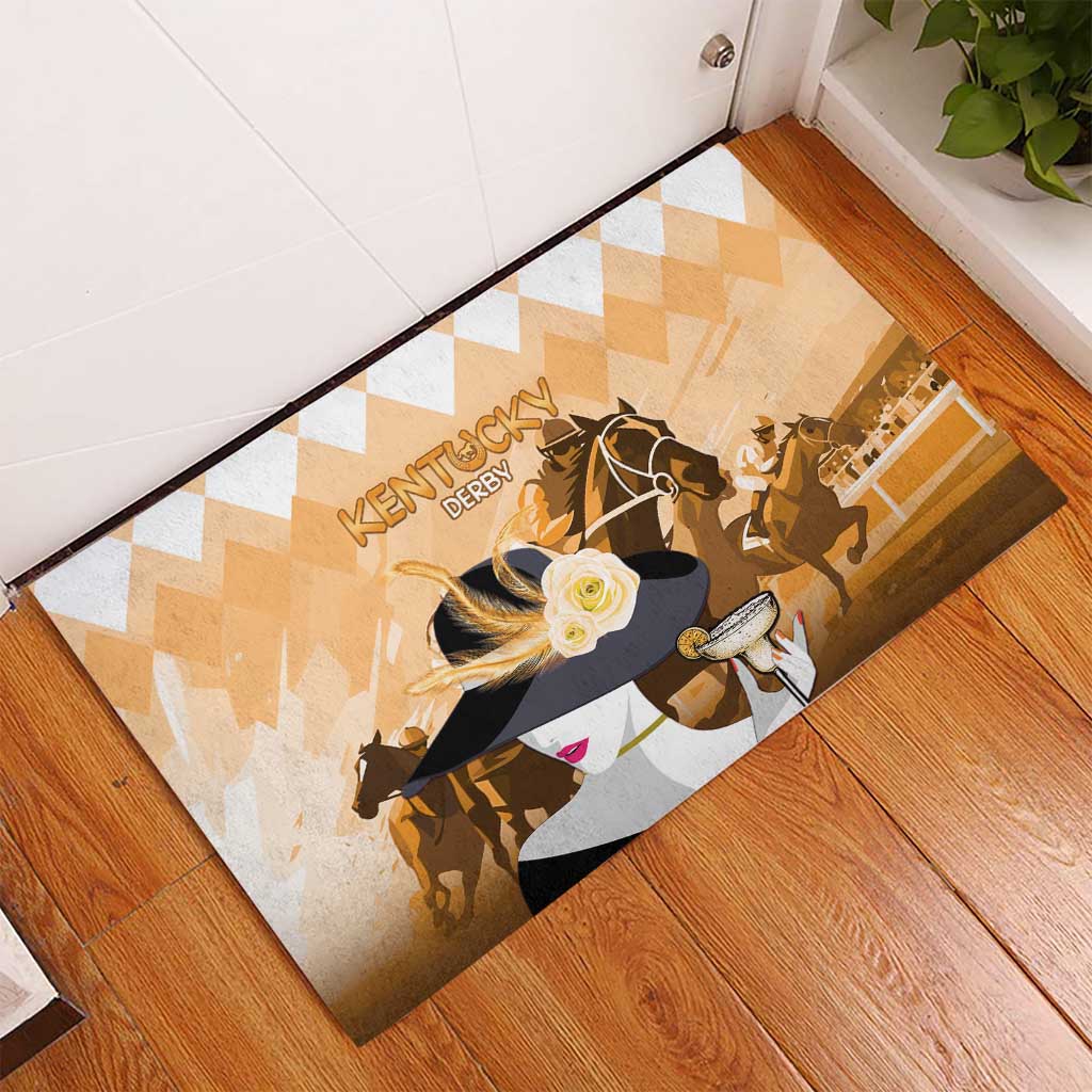 Kentucky Horse Racing Rubber Doormat Derby Mint Julep Girl - Gold Pastel LT14