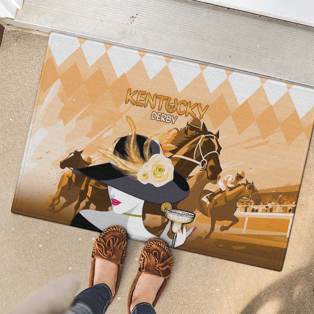 Kentucky Horse Racing Rubber Doormat Derby Mint Julep Girl - Gold Pastel LT14