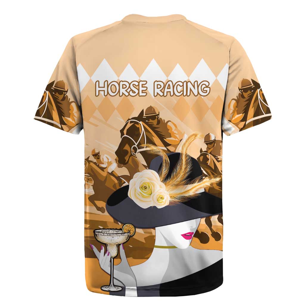 Kentucky Horse Racing Rugby Jersey Derby Mint Julep Girl - Gold Pastel LT14