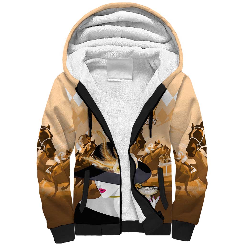 Kentucky Horse Racing Sherpa Hoodie Derby Mint Julep Girl - Gold Pastel LT14
