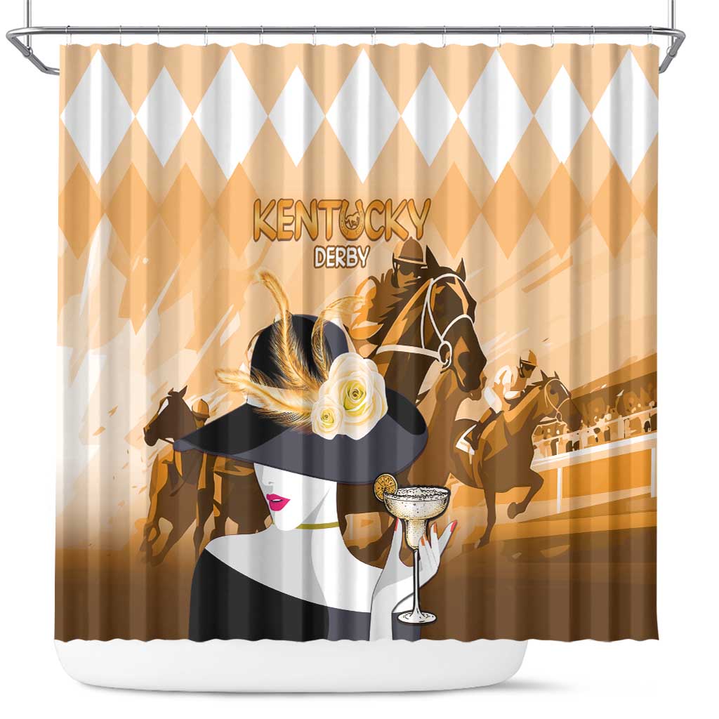 Kentucky Horse Racing Shower Curtain Derby Mint Julep Girl - Gold Pastel LT14