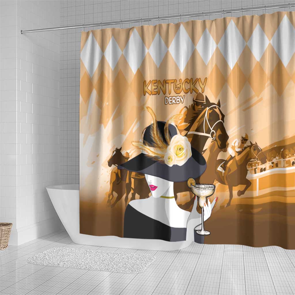 Kentucky Horse Racing Shower Curtain Derby Mint Julep Girl - Gold Pastel LT14
