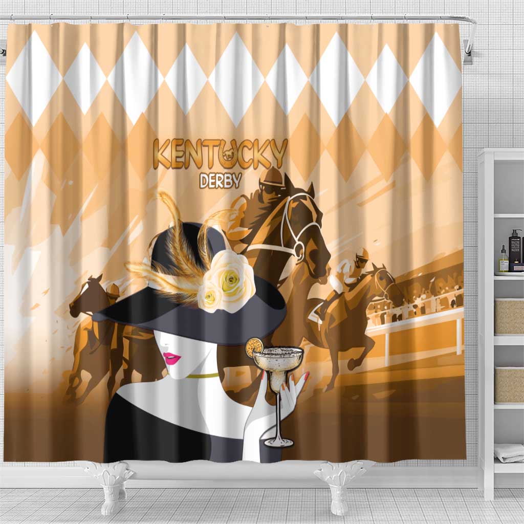 Kentucky Horse Racing Shower Curtain Derby Mint Julep Girl - Gold Pastel LT14