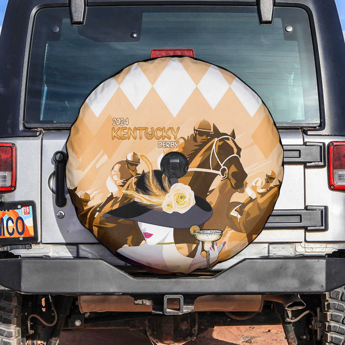 2024 Kentucky Horse Racing Spare Tire Cover Derby Mint Julep Girl - Gold Pastel