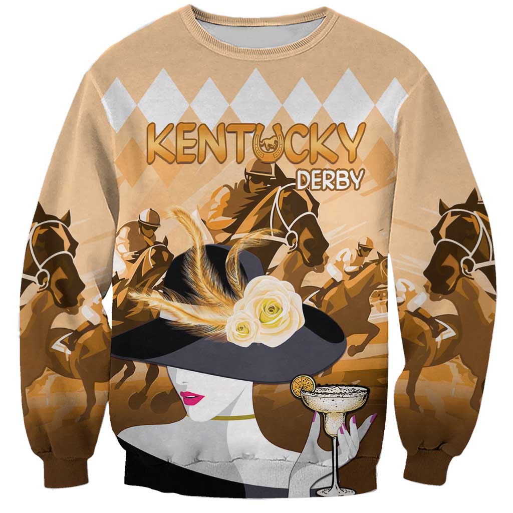 Kentucky Horse Racing Sweatshirt Derby Mint Julep Girl - Gold Pastel LT14