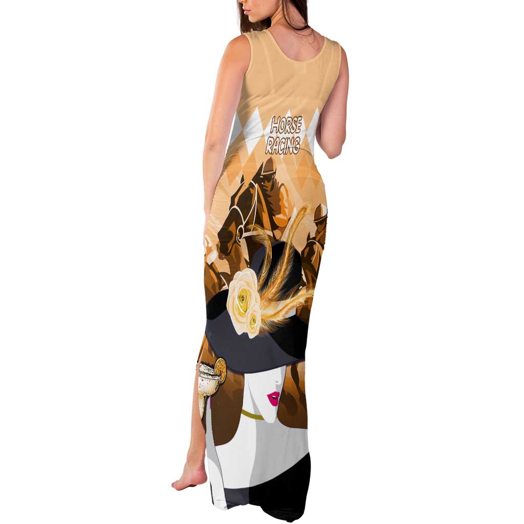 Kentucky Horse Racing Tank Maxi Dress Derby Mint Julep Girl - Gold Pastel LT14