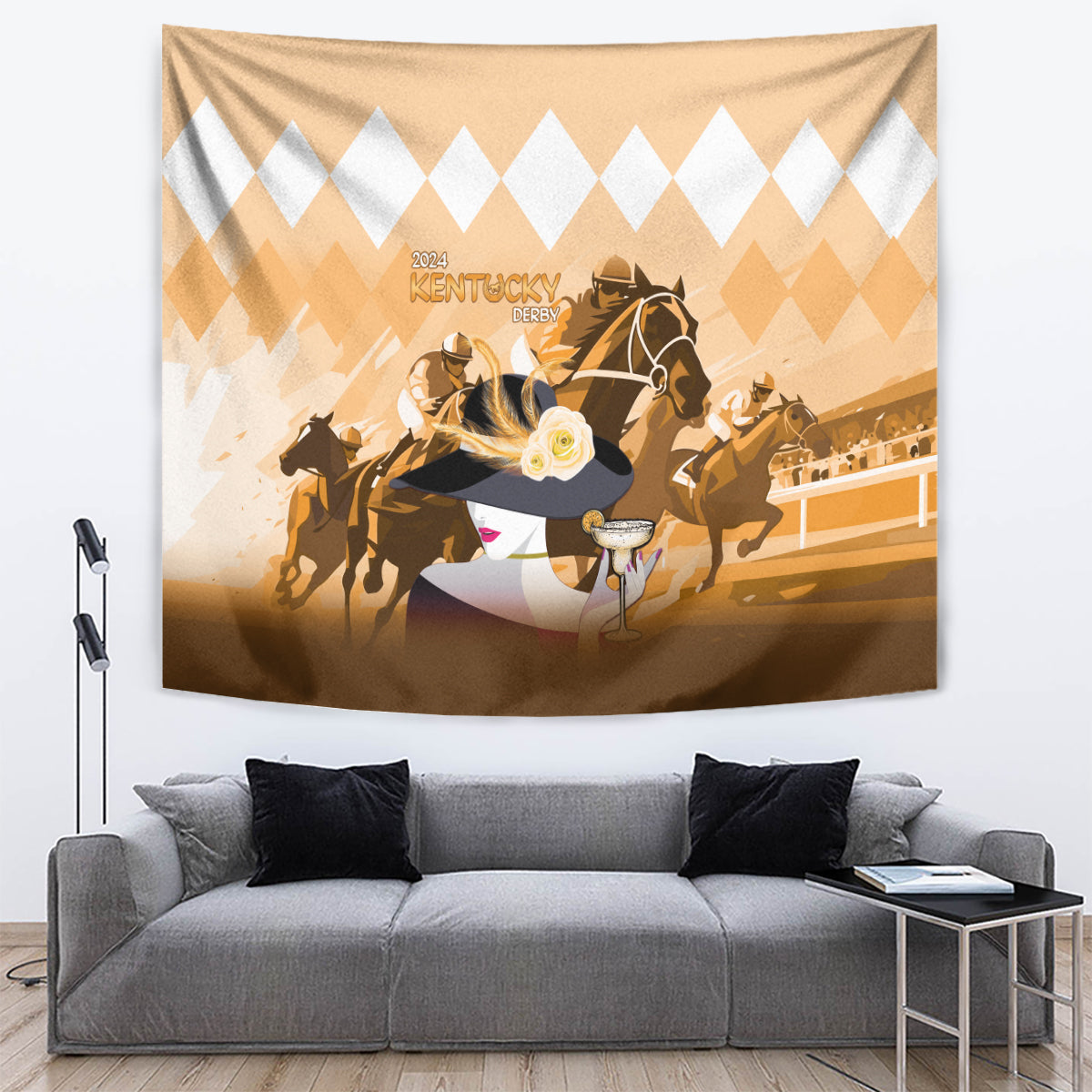 2024 Kentucky Horse Racing Tapestry Derby Mint Julep Girl - Gold Pastel