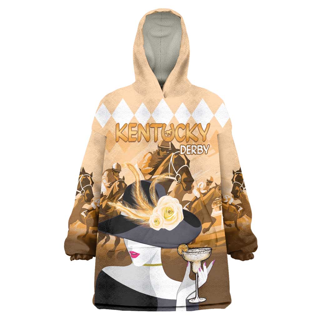 2024 Kentucky Horse Racing Wearable Blanket Hoodie Derby Mint Julep Girl - Gold Pastel