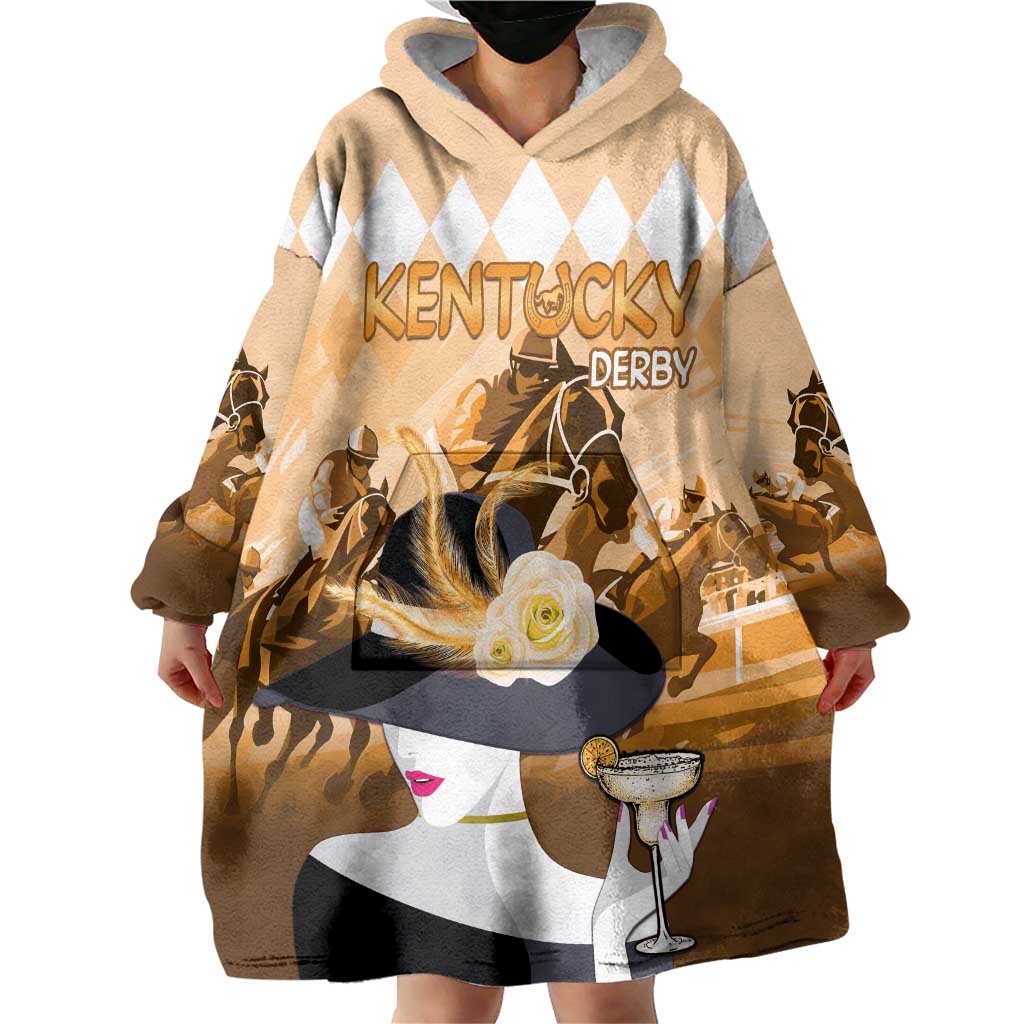 Kentucky Horse Racing Wearable Blanket Hoodie Derby Mint Julep Girl - Gold Pastel LT14