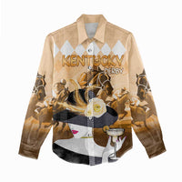 Kentucky Horse Racing Women Casual Shirt Derby Mint Julep Girl - Gold Pastel LT14
