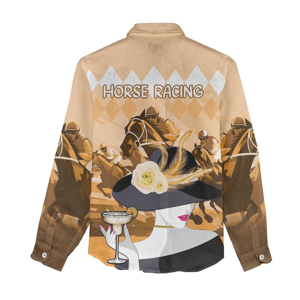 Kentucky Horse Racing Women Casual Shirt Derby Mint Julep Girl - Gold Pastel LT14