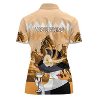 Kentucky Horse Racing Women Polo Shirt Derby Mint Julep Girl - Gold Pastel LT14