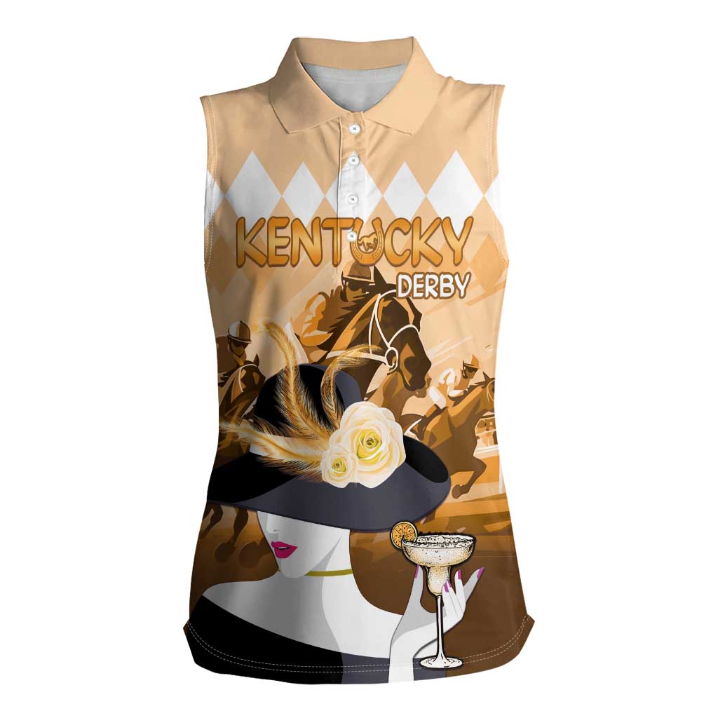 Kentucky Horse Racing Women Sleeveless Polo Shirt Derby Mint Julep Girl - Gold Pastel LT14