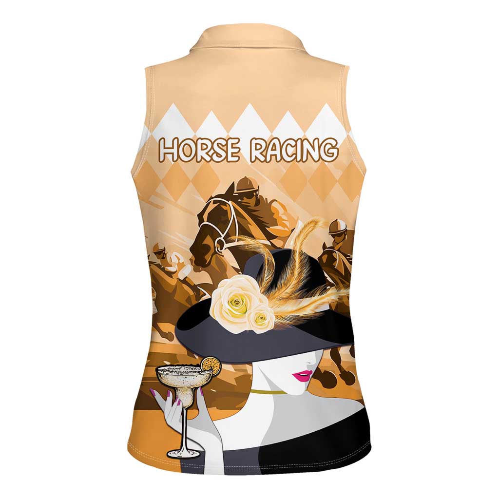 Kentucky Horse Racing Women Sleeveless Polo Shirt Derby Mint Julep Girl - Gold Pastel LT14