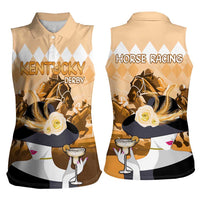 Kentucky Horse Racing Women Sleeveless Polo Shirt Derby Mint Julep Girl - Gold Pastel LT14