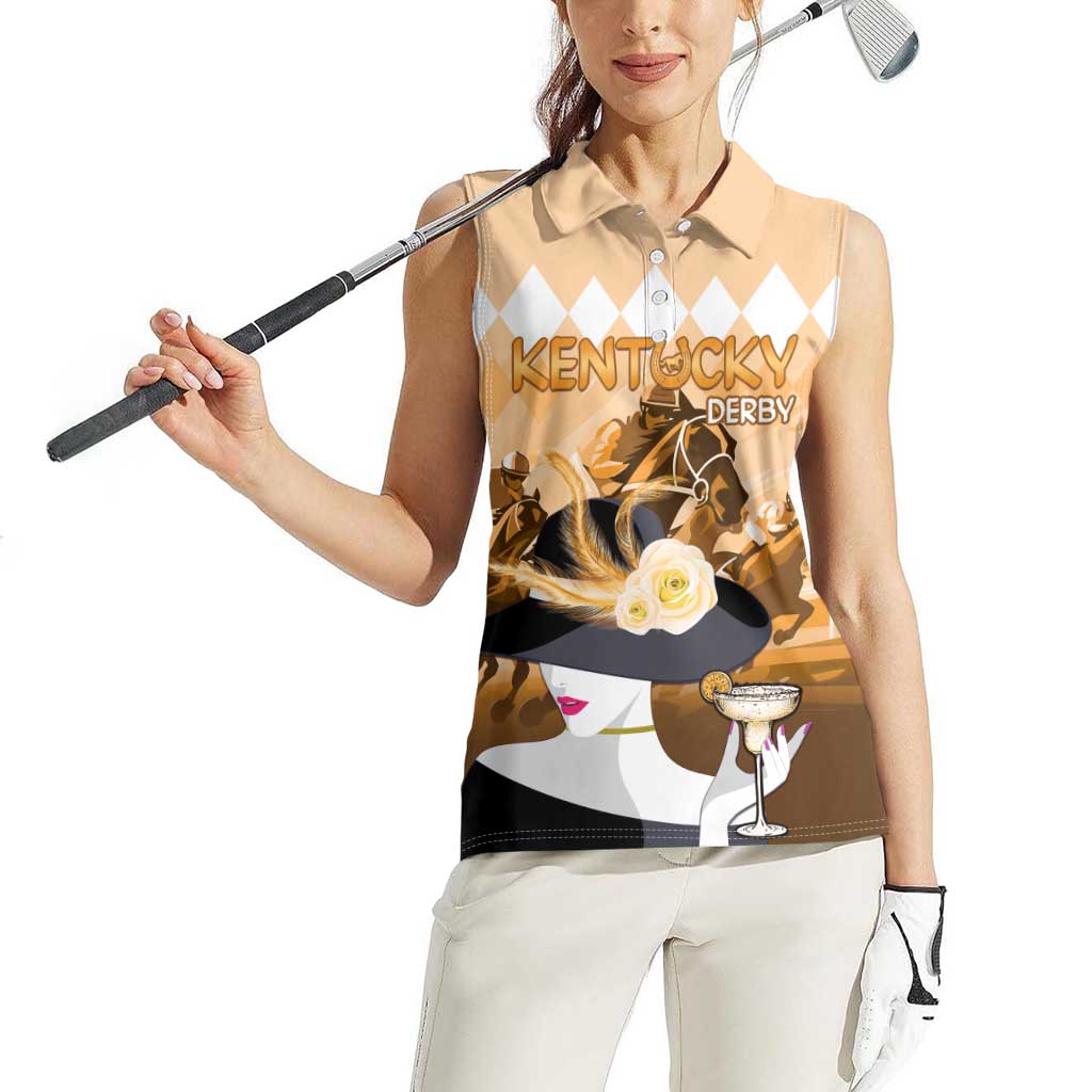 Kentucky Horse Racing Women Sleeveless Polo Shirt Derby Mint Julep Girl - Gold Pastel LT14