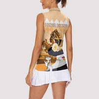 Kentucky Horse Racing Women Sleeveless Polo Shirt Derby Mint Julep Girl - Gold Pastel LT14
