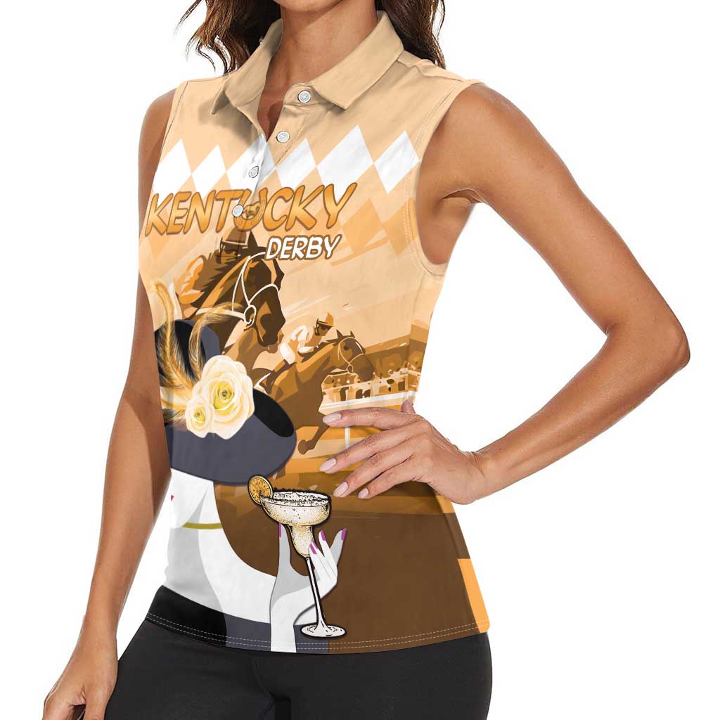 Kentucky Horse Racing Women Sleeveless Polo Shirt Derby Mint Julep Girl - Gold Pastel LT14