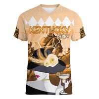 Kentucky Horse Racing Women V-Neck T-Shirt Derby Mint Julep Girl - Gold Pastel LT14