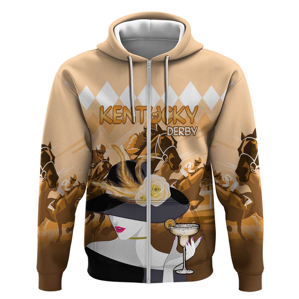 Kentucky Horse Racing Zip Hoodie Derby Mint Julep Girl - Gold Pastel LT14