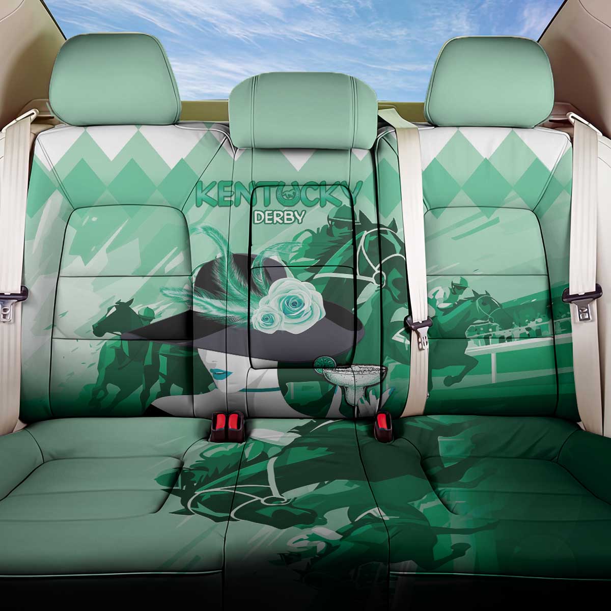 Kentucky Horse Racing Back Car Seat Cover Derby Mint Julep Girl - Green Pastel LT14