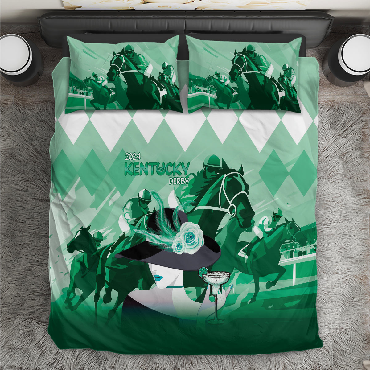 2024 Kentucky Horse Racing Bedding Set Derby Mint Julep Girl - Green Pastel
