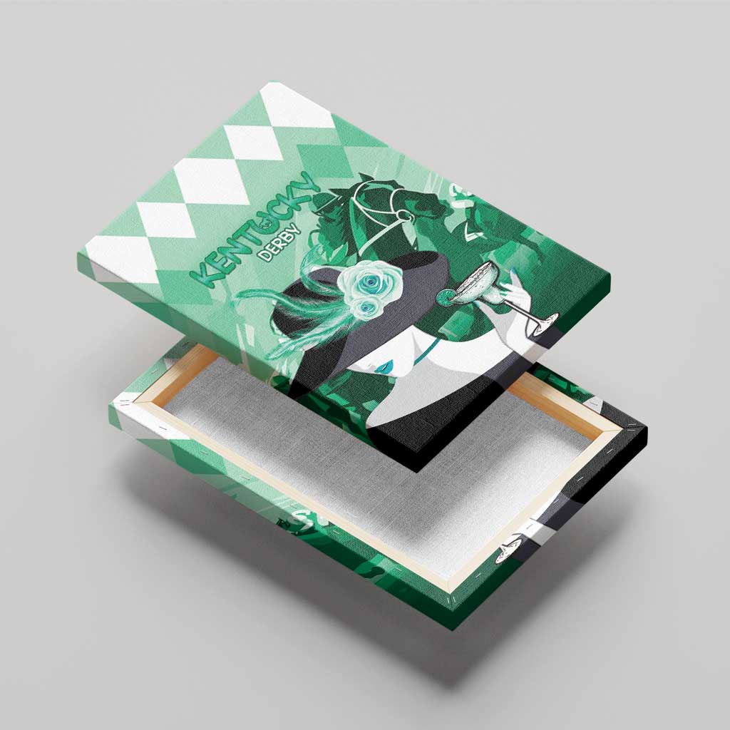 Kentucky Horse Racing Canvas Wall Art Derby Mint Julep Girl - Green Pastel LT14