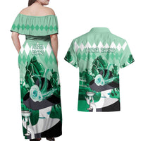 Kentucky Horse Racing Couples Matching Off Shoulder Maxi Dress and Hawaiian Shirt Derby Mint Julep Girl - Green Pastel LT14