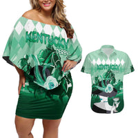 Kentucky Horse Racing Couples Matching Off Shoulder Short Dress and Hawaiian Shirt Derby Mint Julep Girl - Green Pastel LT14