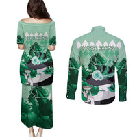 Kentucky Horse Racing Couples Matching Puletasi and Long Sleeve Button Shirt Derby Mint Julep Girl - Green Pastel LT14
