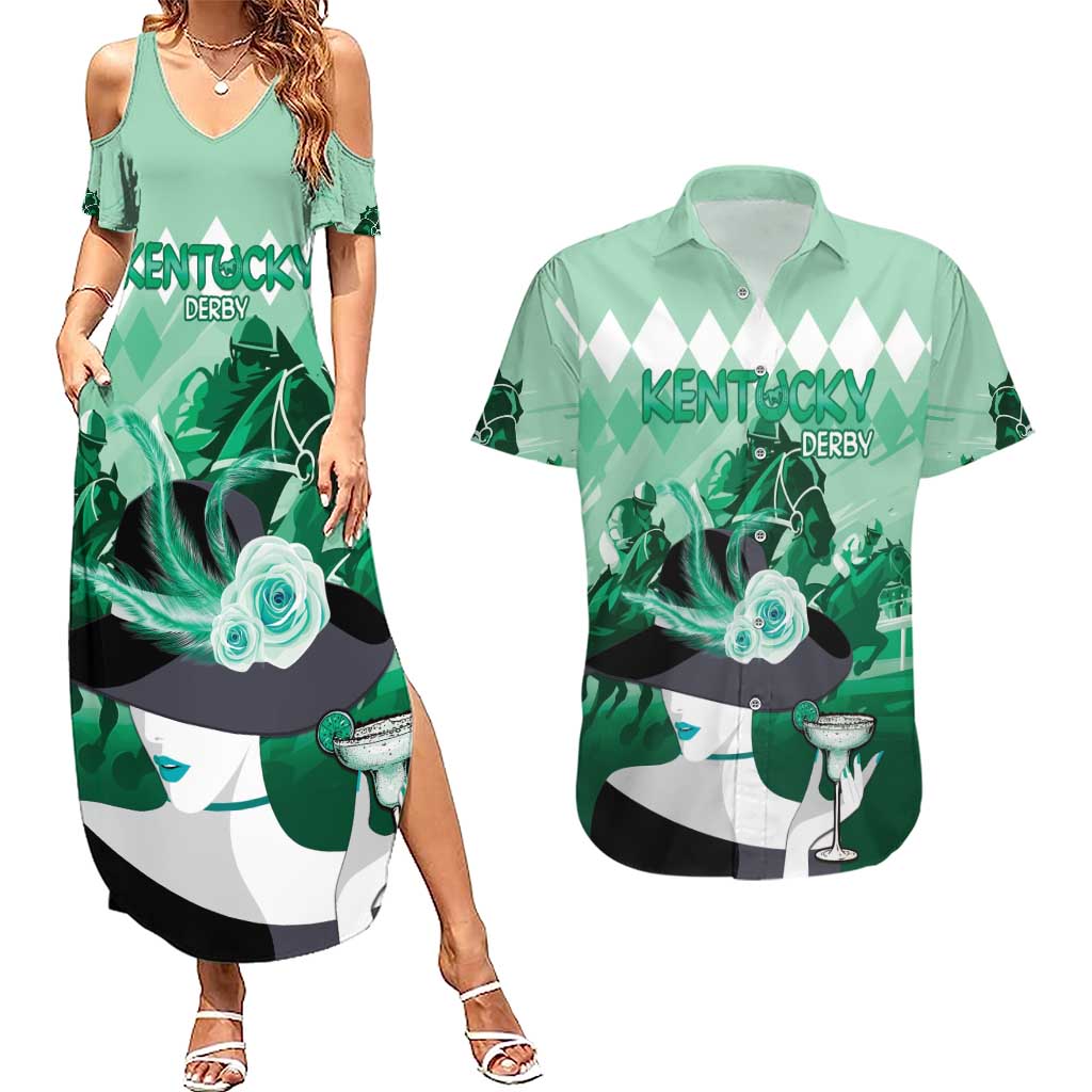 Kentucky Horse Racing Couples Matching Summer Maxi Dress and Hawaiian Shirt Derby Mint Julep Girl - Green Pastel LT14