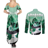 Kentucky Horse Racing Couples Matching Summer Maxi Dress and Long Sleeve Button Shirt Derby Mint Julep Girl - Green Pastel LT14