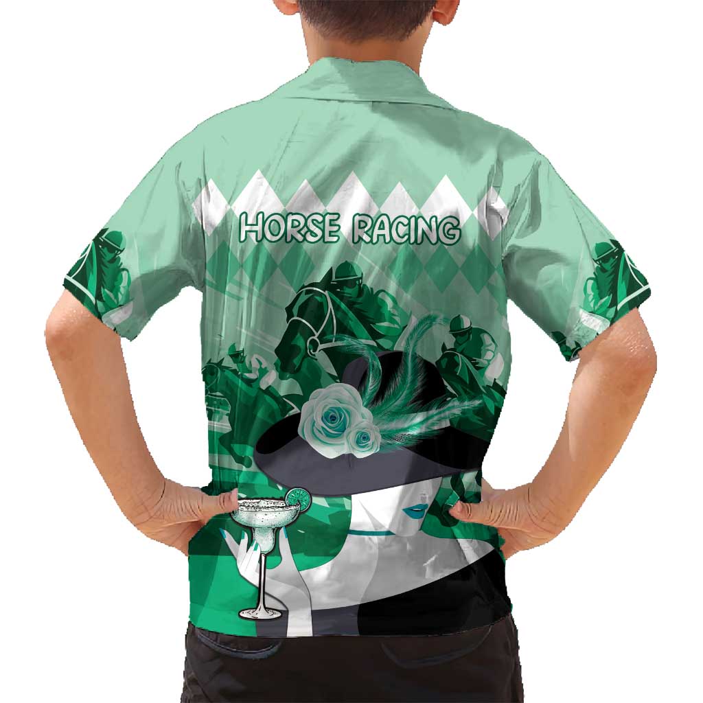 Kentucky Horse Racing Family Matching Long Sleeve Bodycon Dress and Hawaiian Shirt Derby Mint Julep Girl - Green Pastel LT14