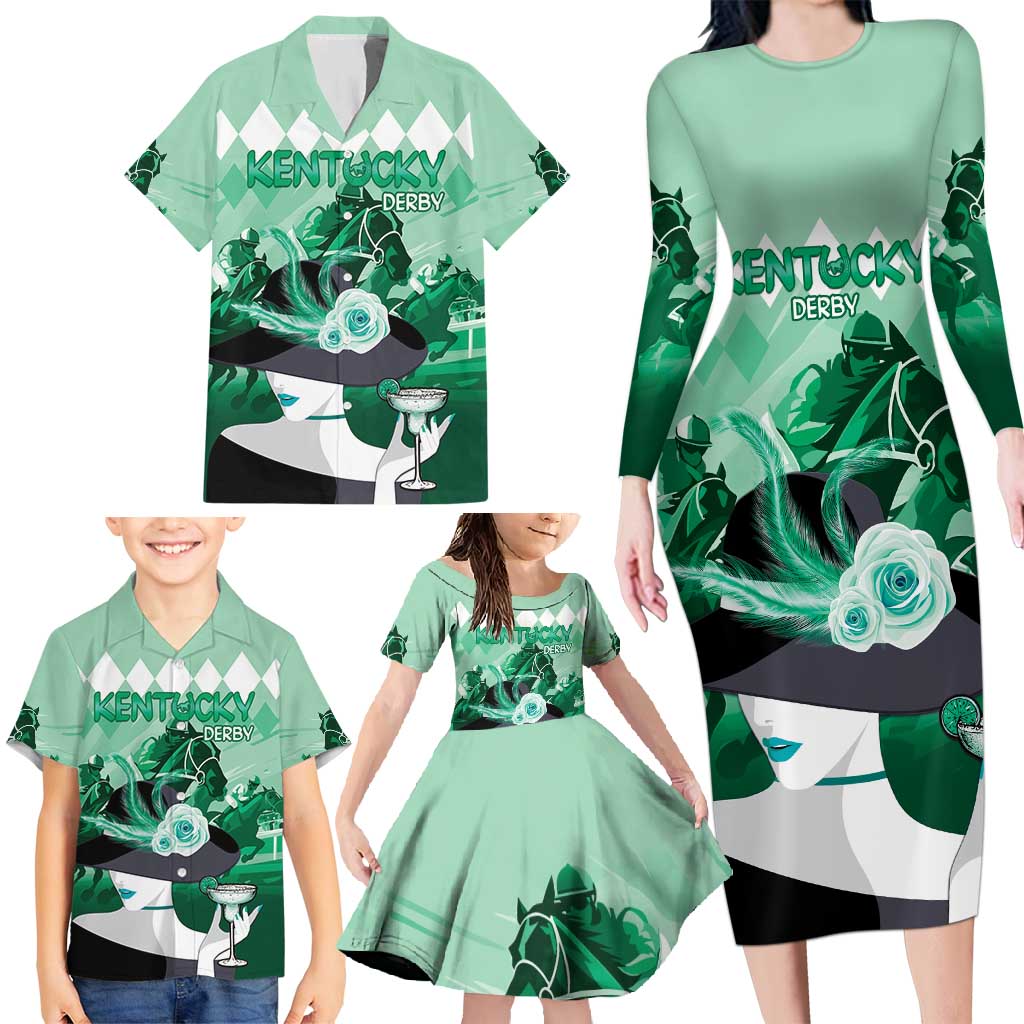 Kentucky Horse Racing Family Matching Long Sleeve Bodycon Dress and Hawaiian Shirt Derby Mint Julep Girl - Green Pastel LT14