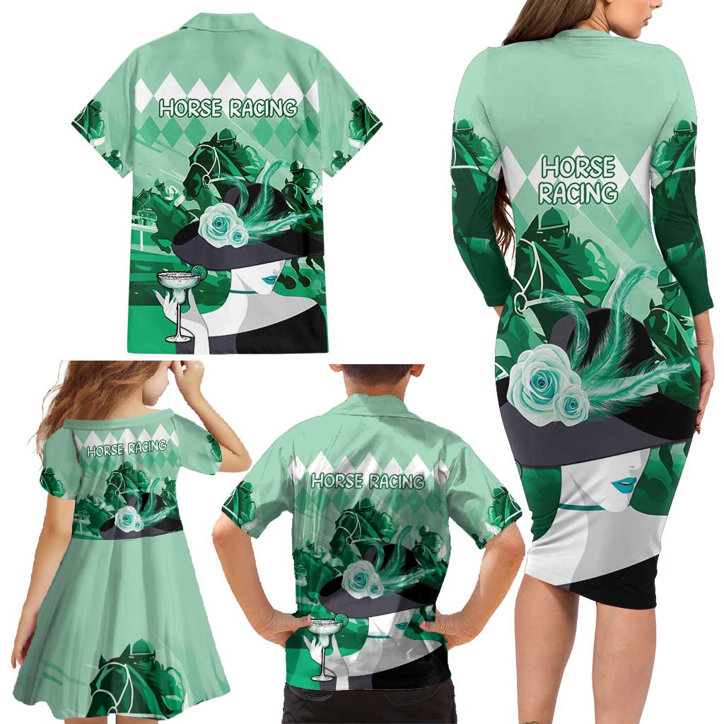 Kentucky Horse Racing Family Matching Long Sleeve Bodycon Dress and Hawaiian Shirt Derby Mint Julep Girl - Green Pastel LT14