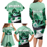 Kentucky Horse Racing Family Matching Long Sleeve Bodycon Dress and Hawaiian Shirt Derby Mint Julep Girl - Green Pastel LT14