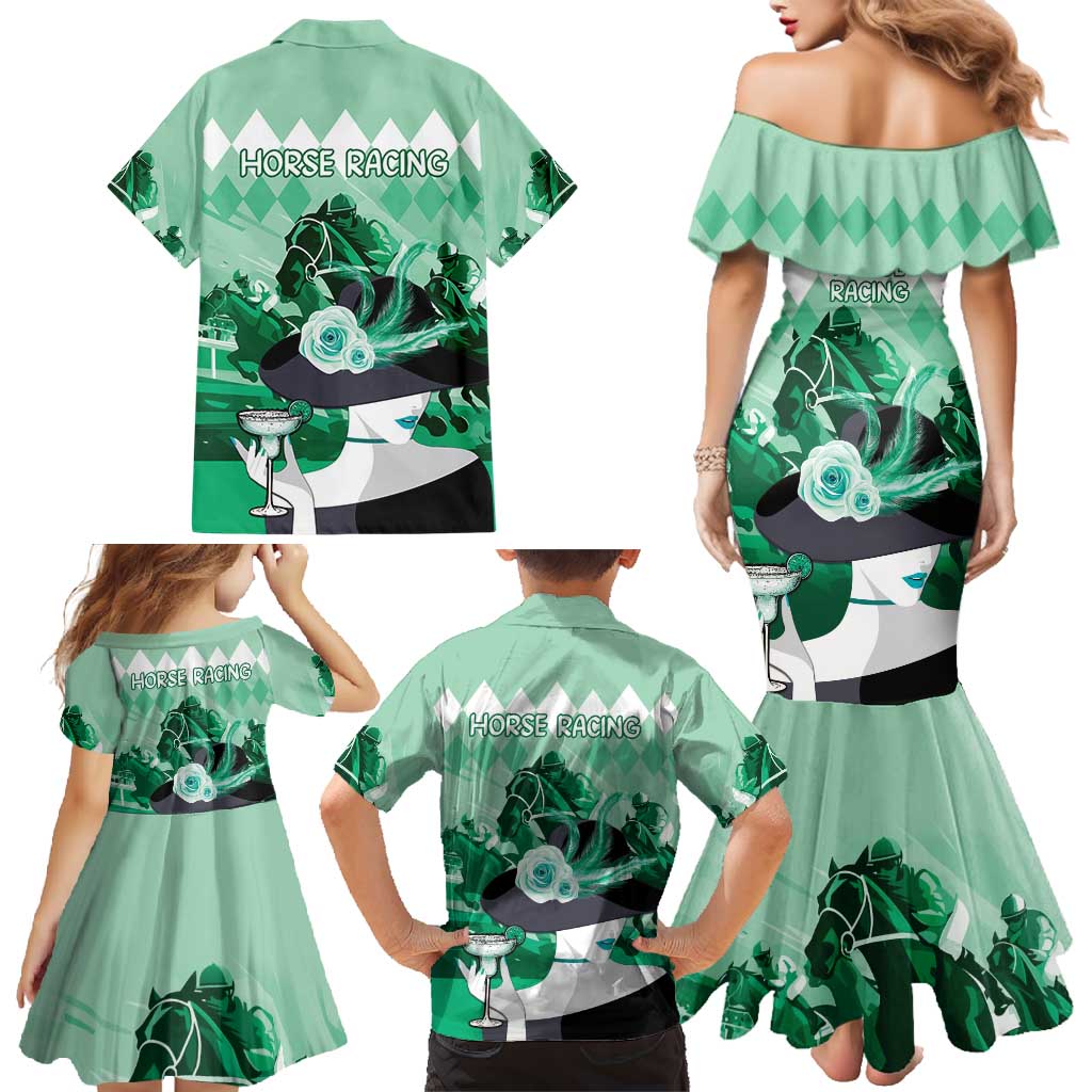 Kentucky Horse Racing Family Matching Mermaid Dress and Hawaiian Shirt Derby Mint Julep Girl - Green Pastel LT14