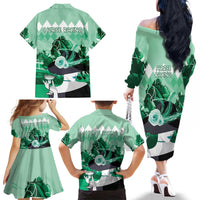 Kentucky Horse Racing Family Matching Off The Shoulder Long Sleeve Dress and Hawaiian Shirt Derby Mint Julep Girl - Green Pastel LT14