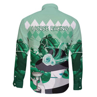 Kentucky Horse Racing Family Matching Off The Shoulder Long Sleeve Dress and Hawaiian Shirt Derby Mint Julep Girl - Green Pastel LT14