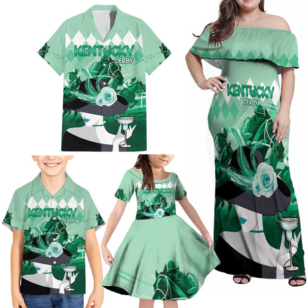 Kentucky Horse Racing Family Matching Off Shoulder Maxi Dress and Hawaiian Shirt Derby Mint Julep Girl - Green Pastel LT14