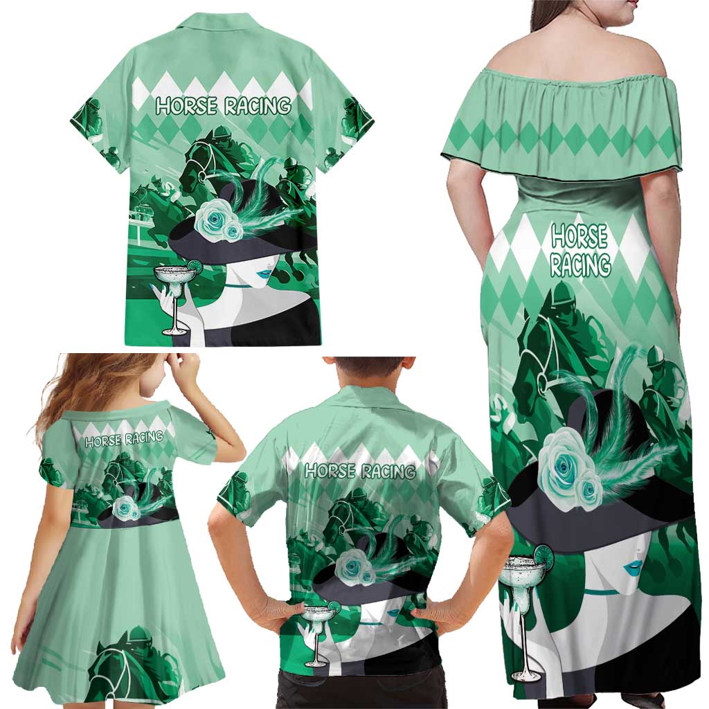 Kentucky Horse Racing Family Matching Off Shoulder Maxi Dress and Hawaiian Shirt Derby Mint Julep Girl - Green Pastel LT14